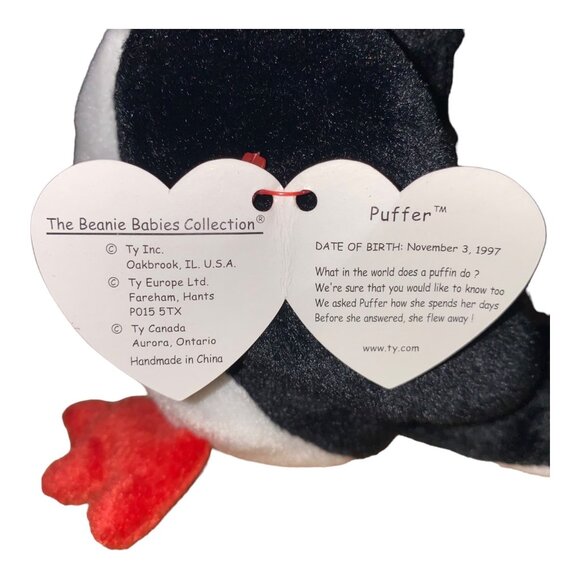 Ty Beanie Baby Puffin Puffer Plush Toy - Black/White/Red - 1997 Collectible W/ T - Picture 6 of 9